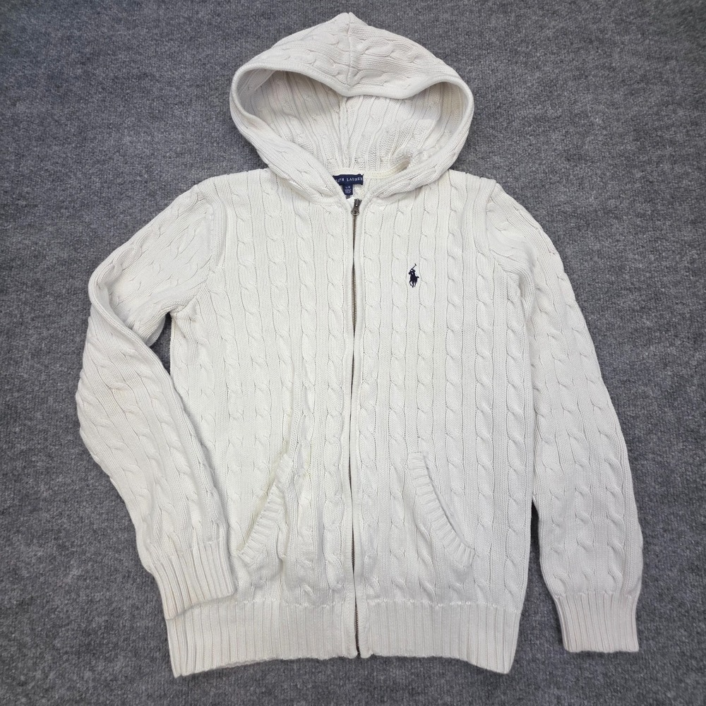 Polo Ralph Lauren Full Zip Cable Knit Hoodie Women's Large White